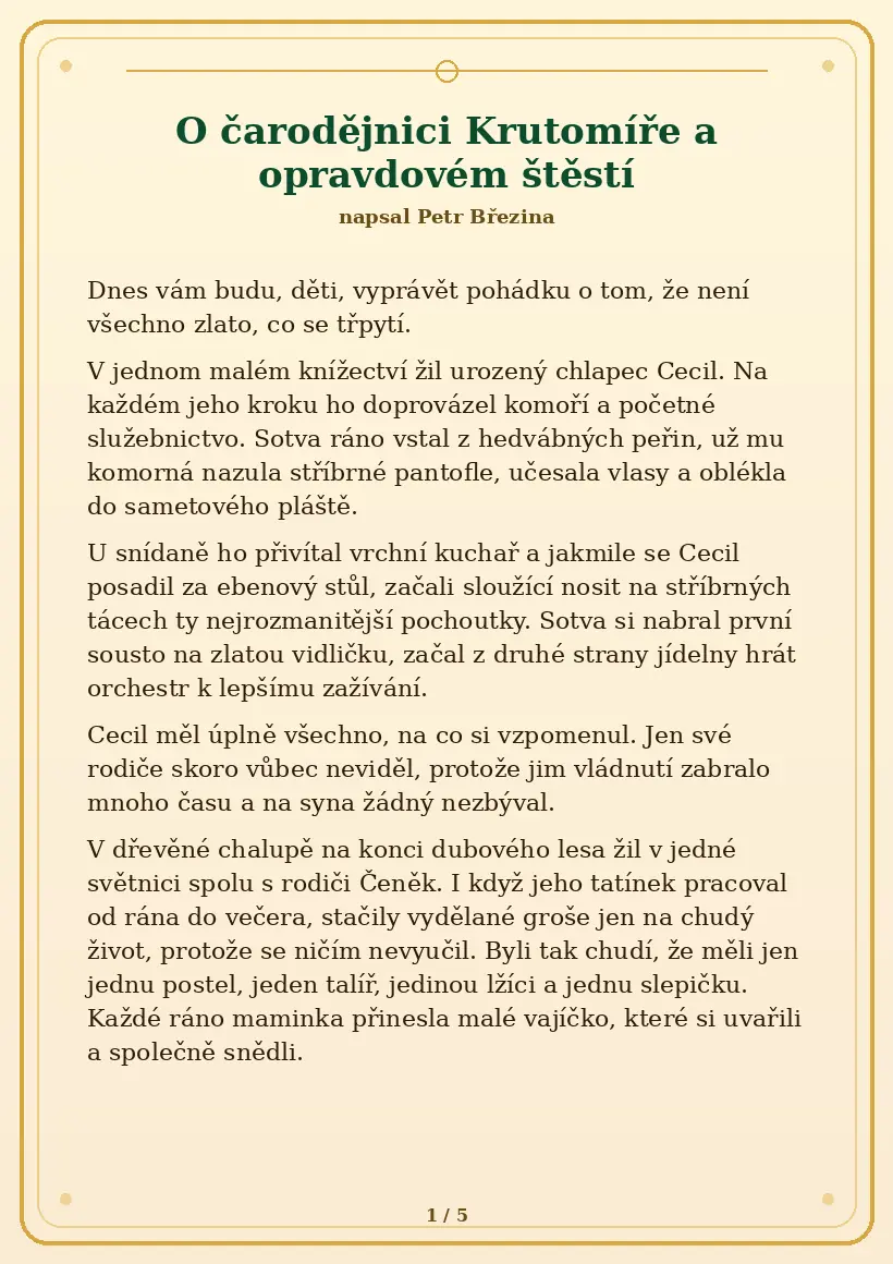 Strana 1 pohádky O čarodějnici Krutomíře a opravdovém štěstí