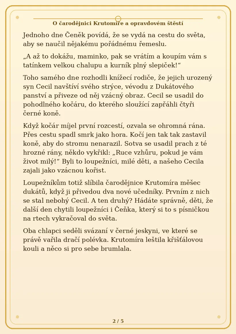 Strana 2 pohádky O čarodějnici Krutomíře a opravdovém štěstí