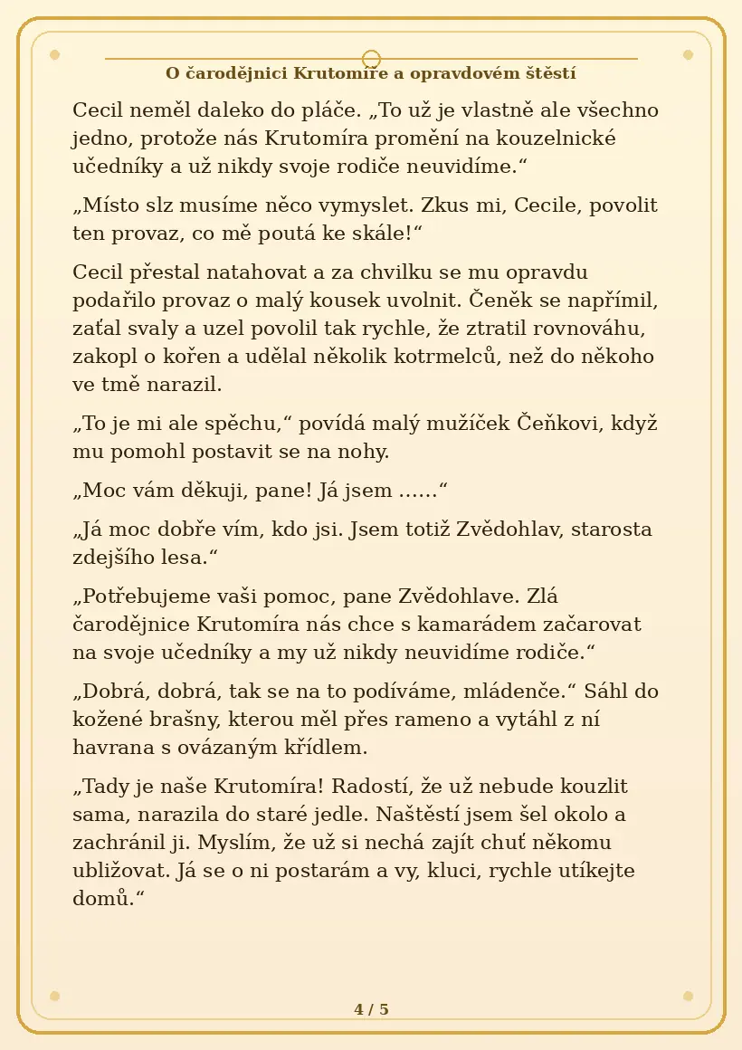 Strana 4 pohádky O čarodějnici Krutomíře a opravdovém štěstí