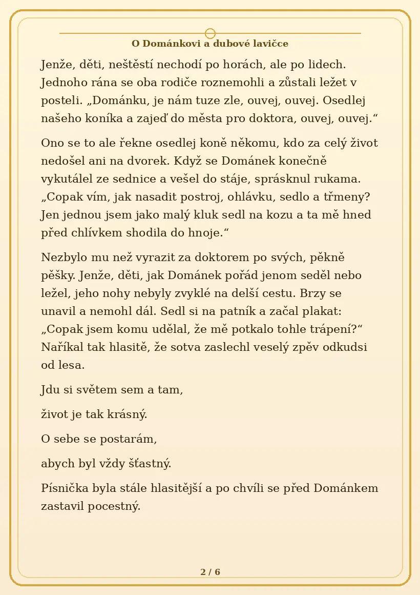Strana 2 pohádky O Dománkovi a dubové lavičce