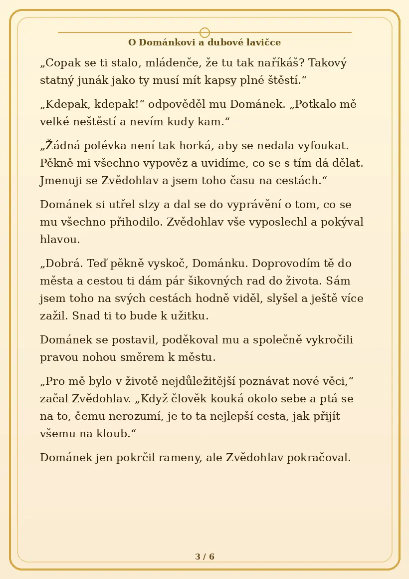 Strana 3 pohádky O Dománkovi a dubové lavičce