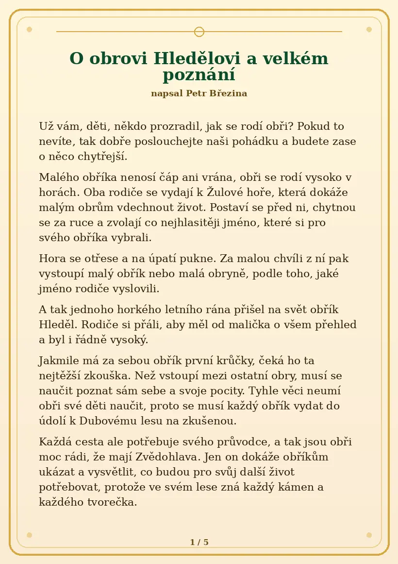 Strana 1 pohádky O obrovi Hledělovi a velkém poznání