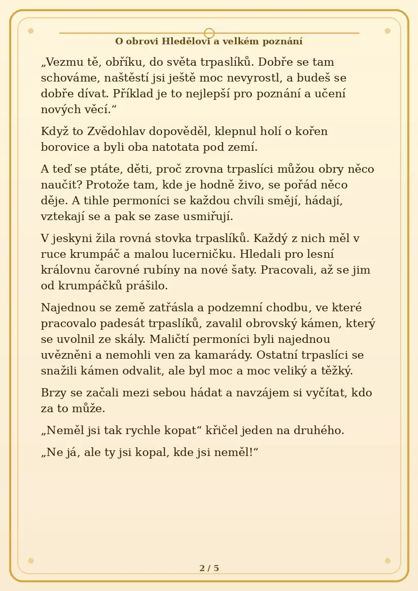 Strana 2 pohádky O obrovi Hledělovi a velkém poznání