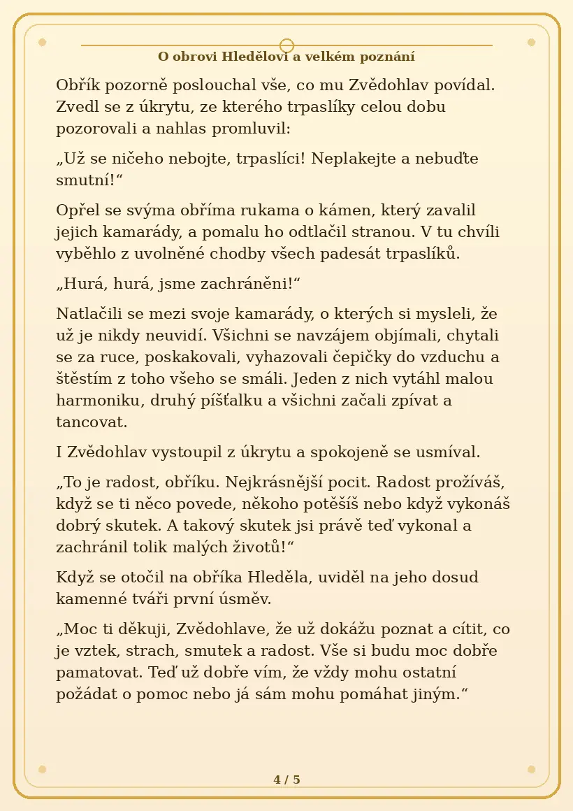 Strana 4 pohádky O obrovi Hledělovi a velkém poznání