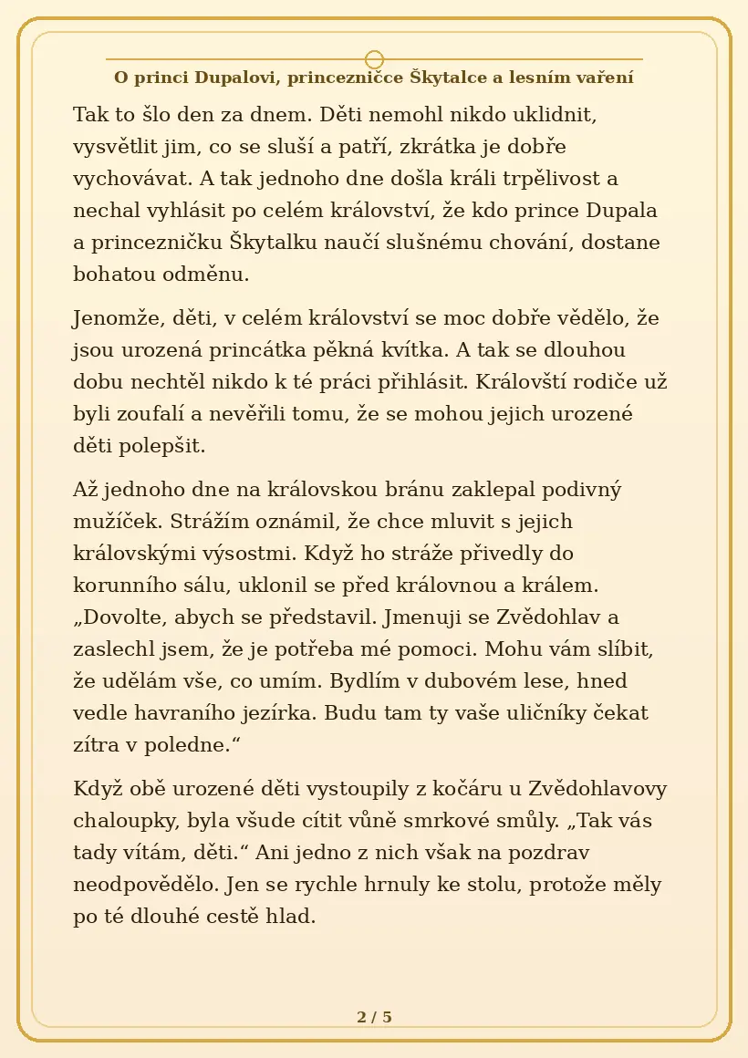 Strana 2 pohádky O princi Dupalovi, princezničce Škytalce a lesním vaření