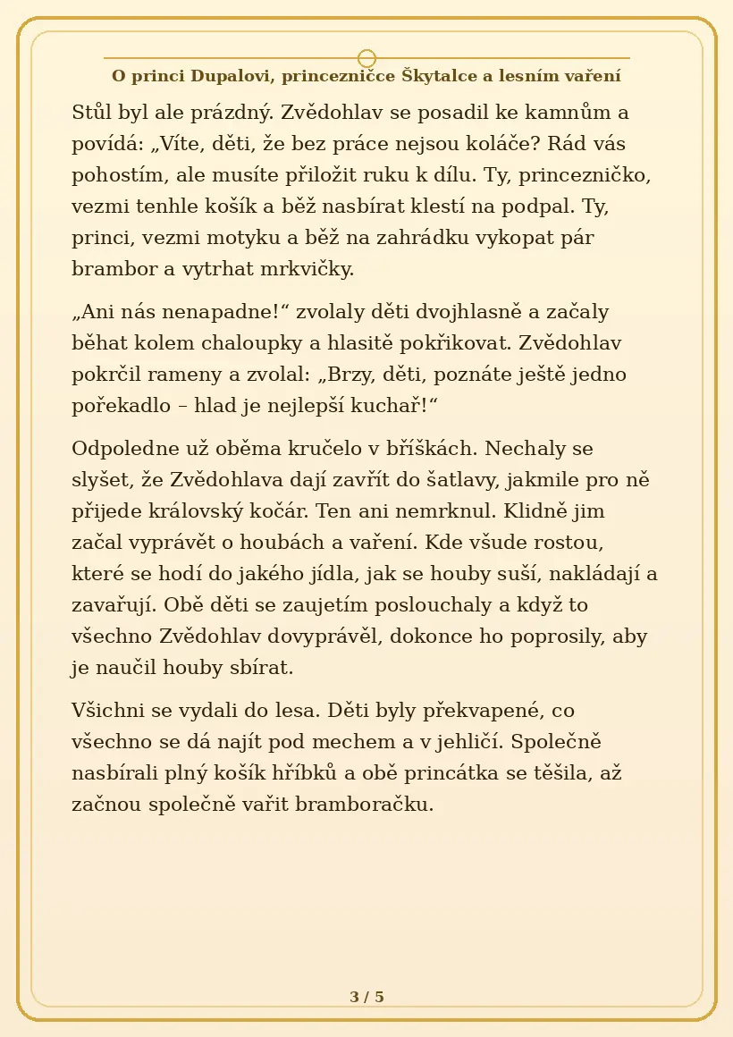 Strana 3 pohádky O princi Dupalovi, princezničce Škytalce a lesním vaření