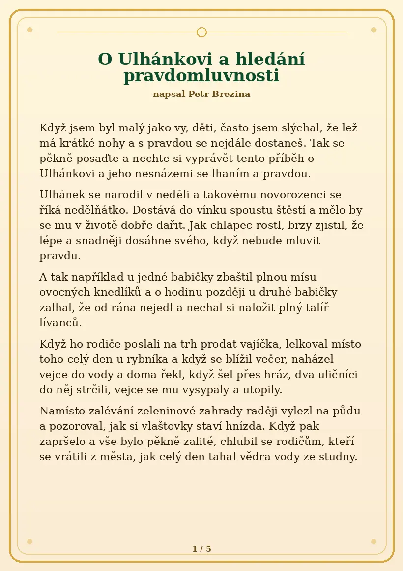 Strana 1 pohádky O Ulhánkovi a hledání pravdomluvnosti
