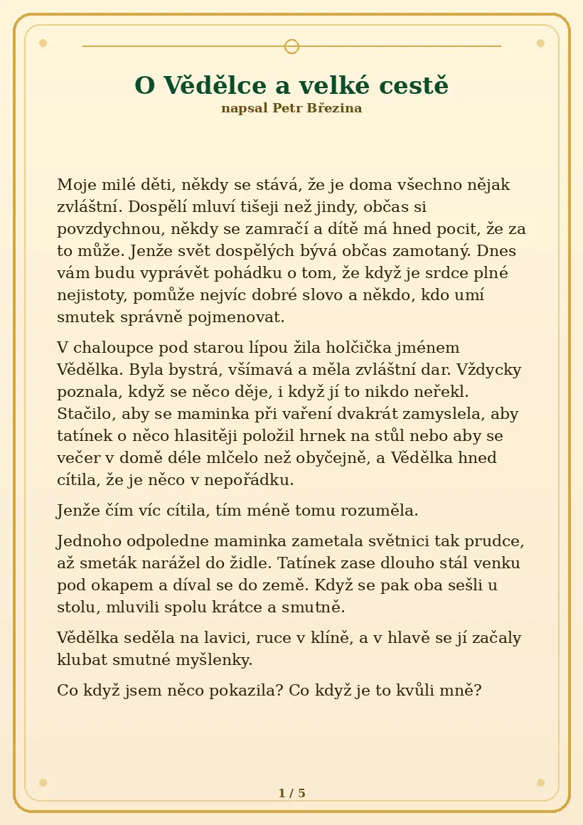 Strana 1 pohádky O Vědělce a velké cestě